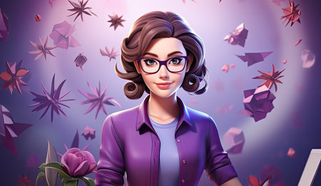 3d smiling cartoon character of female teacherの素材