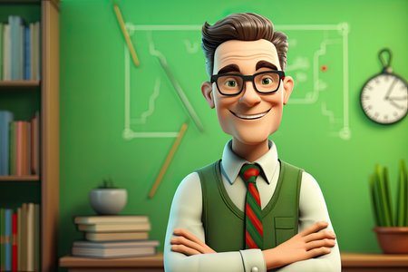 3d smiling cartoon character of teacherの素材