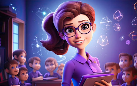 3d smiling cartoon character of female teacherの素材