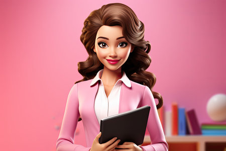 3d smiling cartoon character of female teacherの素材