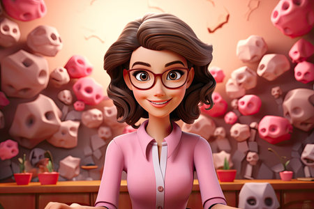 3d smiling cartoon character of female teacherの素材