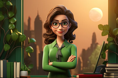3d smiling cartoon character of female teacherの素材