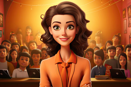 3d smiling cartoon character of female teacherの素材