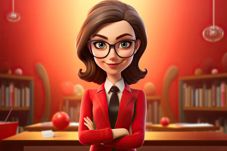 3d smiling cartoon character of female teacherの素材