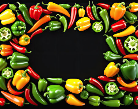 colorful peppers, blank space for textの素材