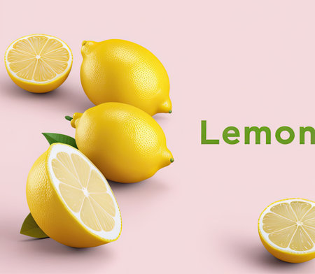 fresh cut lemon fruit in color backgroundの素材