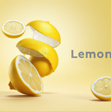 fresh cut lemon fruit in color backgroundの素材