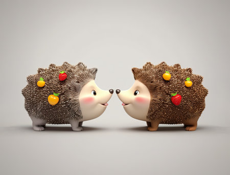 cute cartoon hedgehog with fruitsの素材
