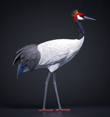 cute cartoon character of red-crowned craneの素材
