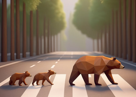 brown beard walking on the street with babiesの素材