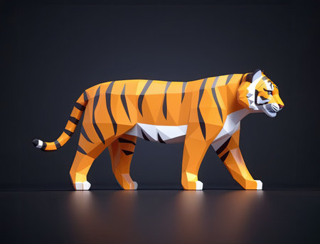 cute 3d cartoon tiger walkingの素材
