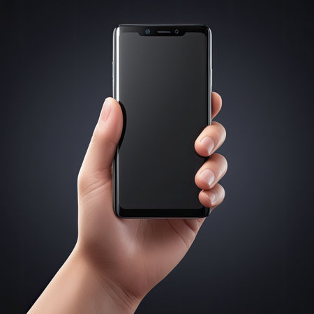 3d cartoon hand holding smartphoneの素材