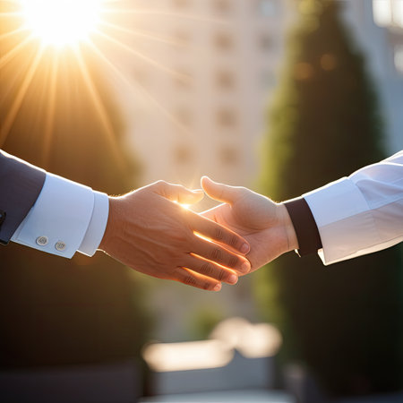 businessman shaking handsの素材