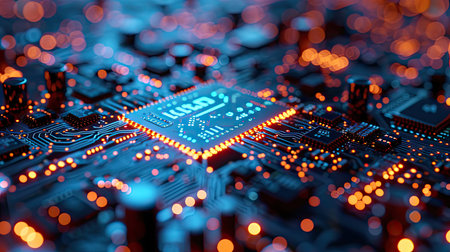 Detailed Close-up of an AI Chip on a Circuit Boardの素材