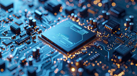 Detailed Close-up of an AI Chip on a Circuit Boardの素材