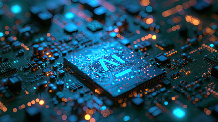 Detailed Close-up of an AI Chip on a Circuit Boardの素材
