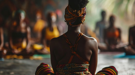 African yoga instructor leading a classの素材