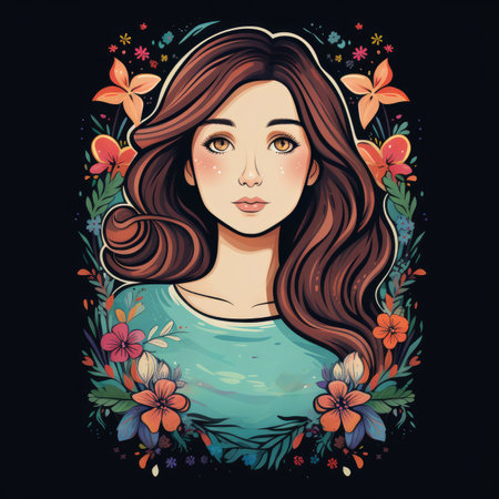 beauty woman in flowers, illustration artの素材