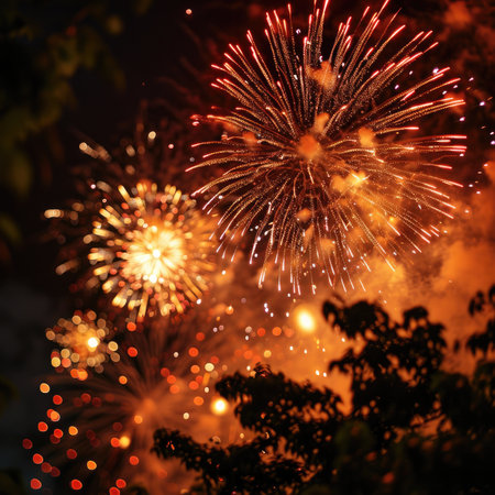 At night, the fireworks are blooming in the skyの素材