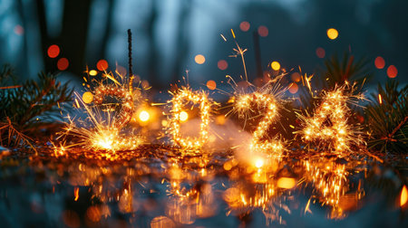 2024 bold electric fireworks font, happy new year wallpaperの素材
