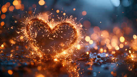 2024 happy new year wallpaper, heart shape with fireworks on the groundの素材