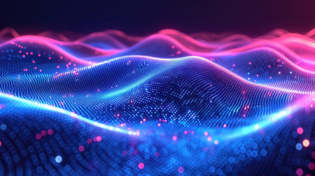 Abstract background lines with bright stripes, future color waves, line and point wallpaperの素材