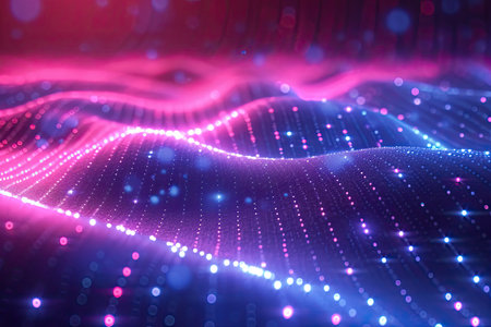 Blue pink glow waves, technology-based tech punk artの素材