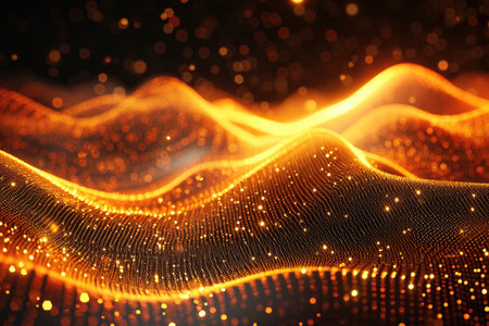 abstract background with gold glowing, line and wave, Data transfer conceptの素材