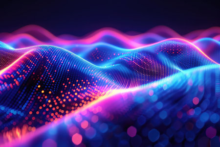 multicolor glow waves, dotted, 3d space, blue lights streamlined designの素材