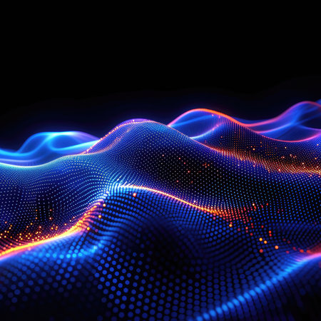 Abstract background lines with bright stripes, future color waves, line and point wallpaperの素材