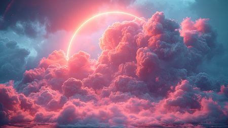 puffy light pink cloud with a circle in the sky with pink lightsの素材