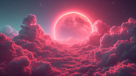 puffy light pink cloud with a circle in the sky with pink lightsの素材