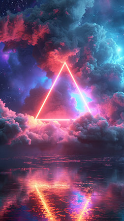puffy light pink cloud with a triangle in the sky with pink lightsの素材
