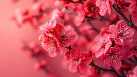 pink background Chinese Spring Festival wallpaper with real peach blossomの素材