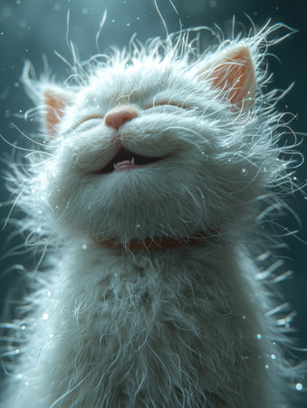 cute white 3d render smiling catの素材