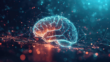 Human brain in cyberspace on light backgroundの素材