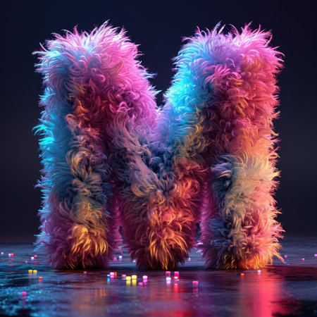 Capital letter "M" with fine fluffy plush texture monsterの素材