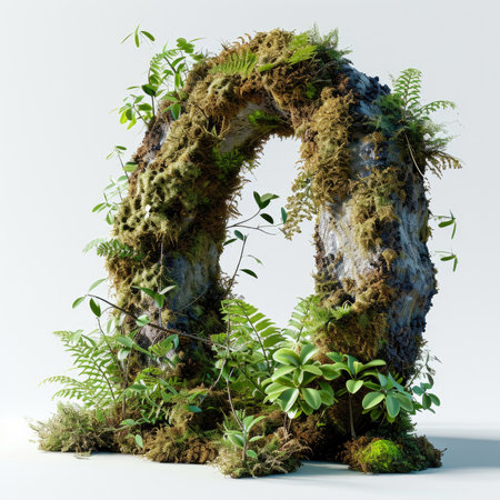 the letter "0" with summer plants and moss growing outの素材
