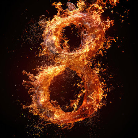 Number 8 with fire growing outの素材