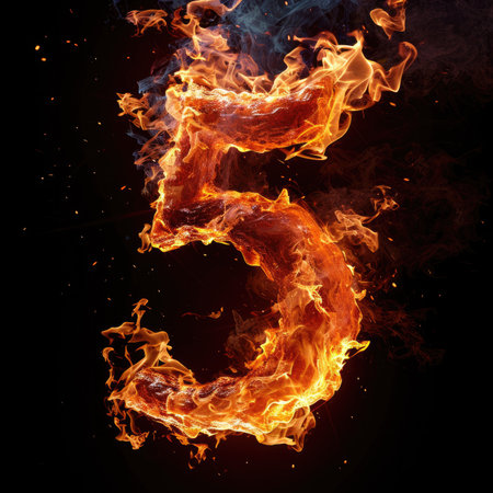 Number 5 with fire growing outの素材