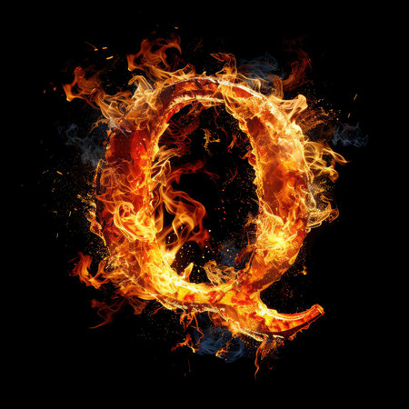 Capital letter Q with fire growing outの素材