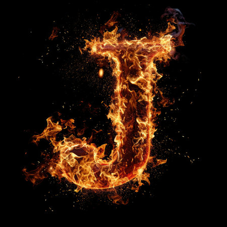 Capital letter J with fire growing outの素材