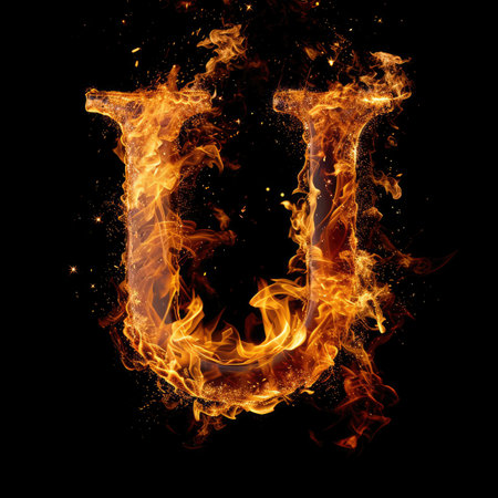 Capital letter U with fire growing outの素材