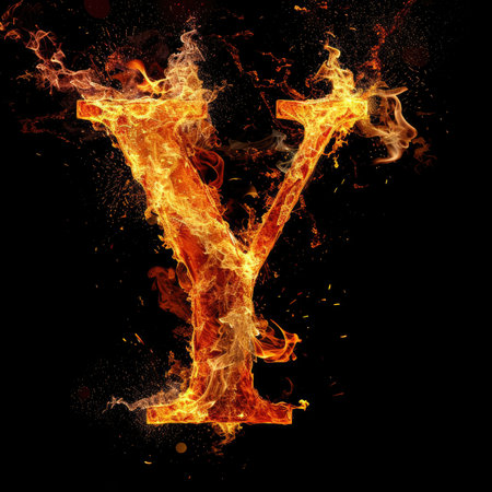 Capital letter Y with fire growing outの素材