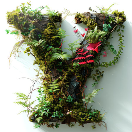 Capital letter A with summer plants and moss growing outの素材