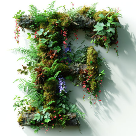 Capital letter A with summer plants and moss growing outの素材