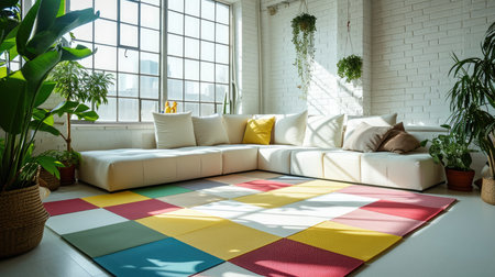Children playground, spacious room, smooth colorful foam tiles floor matの素材
