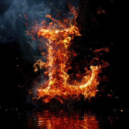 Capital letter L with fire growing outの素材