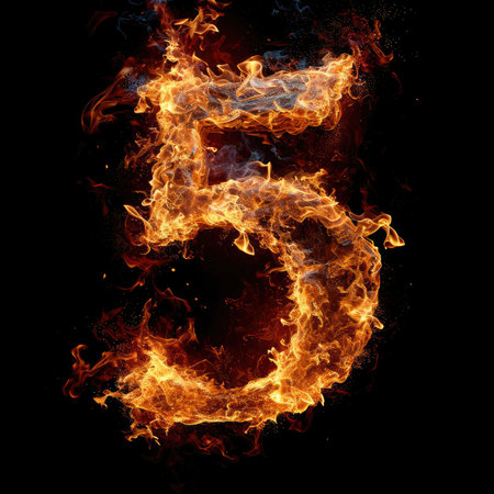 Number 5 with fire growing outの素材