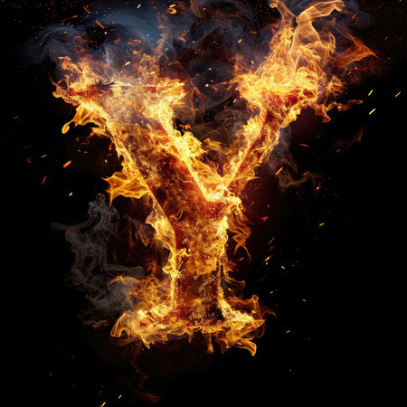 Capital letter Y with fire growing outの素材